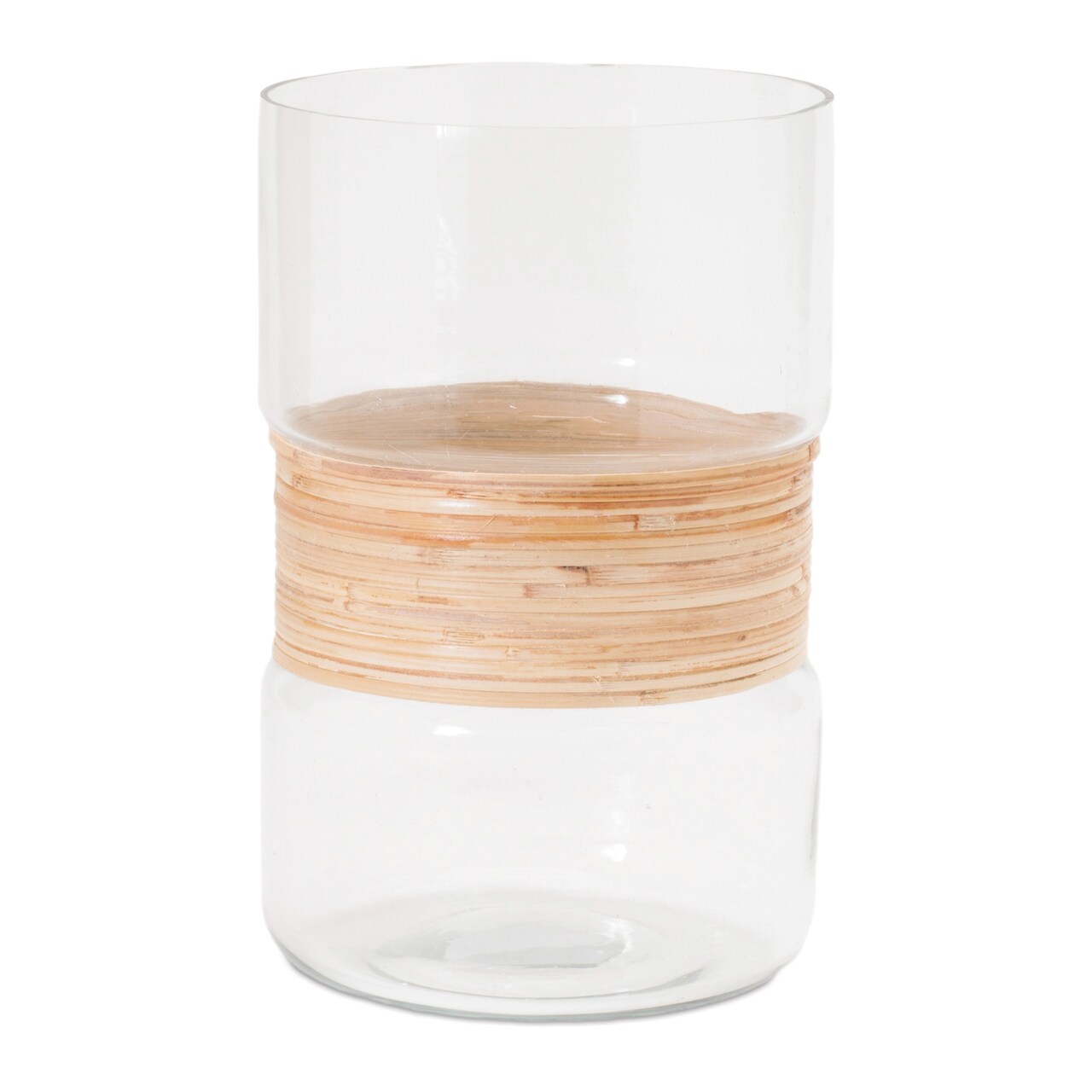 Clear Glass Candle Holder Set of 2 Wicker Accent Coastal Nautical Decor